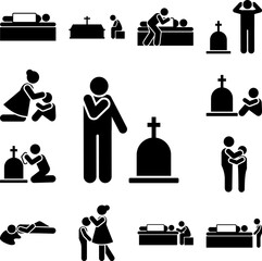 Man weep funeral grief icon in a collection with other items