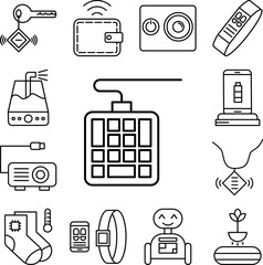 Gadget, keyboard icon in a collection with other items