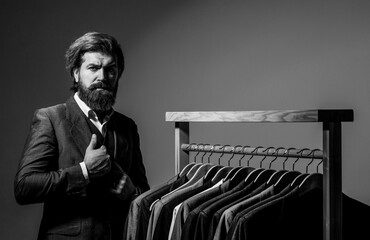 Men clothing, boutiques. Tailor, tailoring. Stylish men's suit. Man suit, tailor in his workshop....