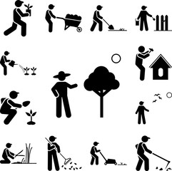 Garden, tree, man icon in a collection with other items