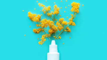 nasal spray, anti allergy drops and flowering plant seasonal allergy concept