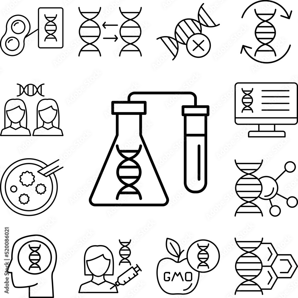 Poster dna, flask icon in a collection with other items