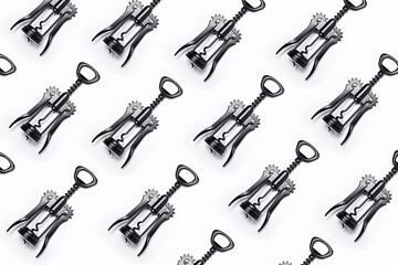 Pattern of wine openers of black color on white background.
