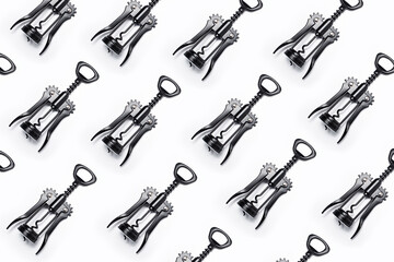 Naklejka premium Pattern of wine openers of black color on white background.