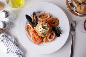 Spaghetti alla pescatora, seafood tomato sauce pasta