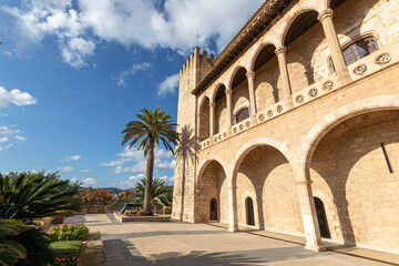 Fototapeta na wymiar Palma de Mallorca, Spain. The Palau Reial de l'Almudaina (Royal Palace of La Almudaina), an alcazar and one of the official residences of the Spanish royal family