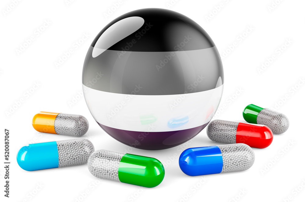 Poster pills capsules with asexuality flag. 3d rendering