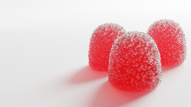 3 Red fruit jelly candy. Highly detailed realistic 3D rendering