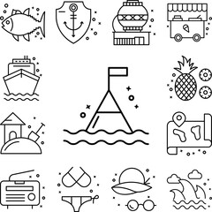 Sea summer flag Hawaii icon in a collection with other items
