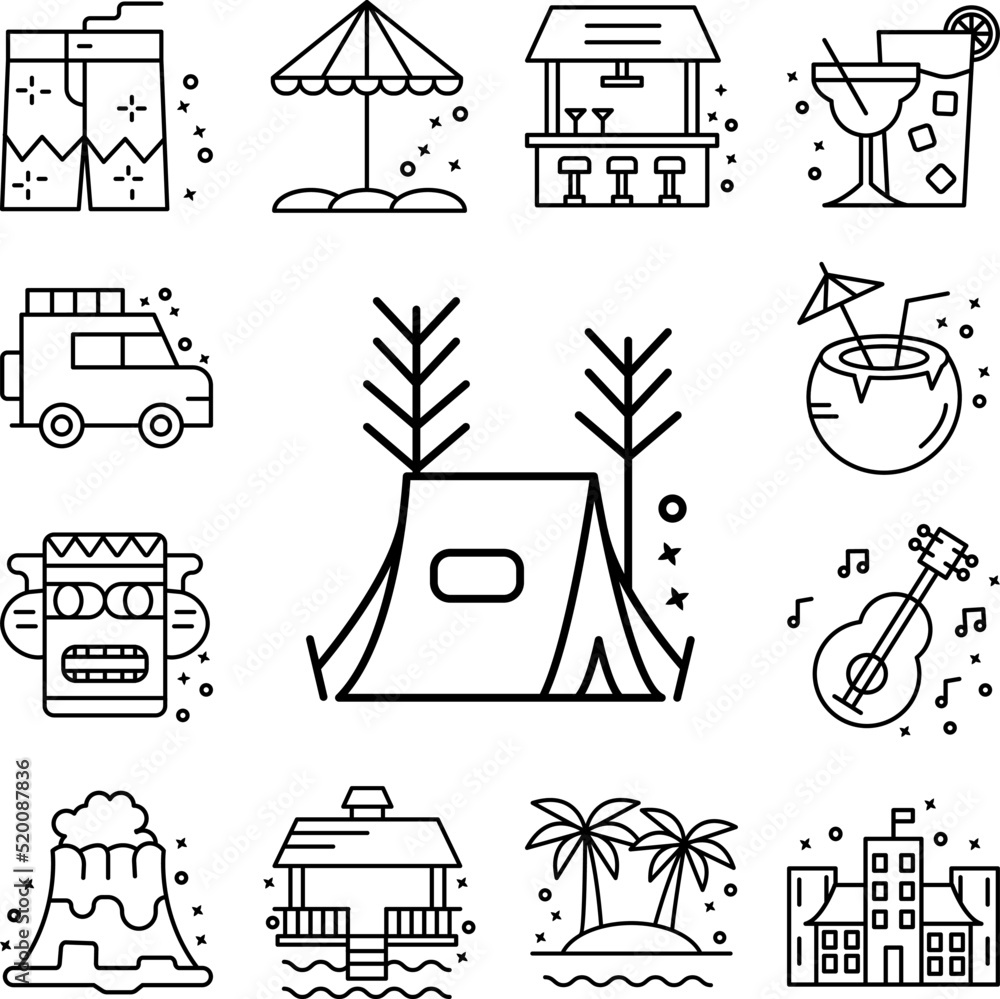 Poster tent forest tree icon in a collection with other items