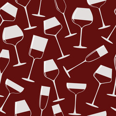 Wine seamless pattern. Glasses. Vector illustration with alcohol drinks concept. Isolated on background