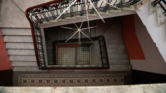 Zigzag shaped stairs in the old house building in Odessa, Ukraine.. High quality FullHD footage