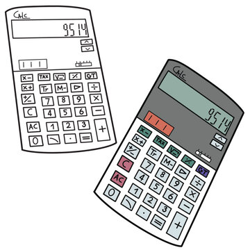 Back to school Element,Outline and Colored Calculator.