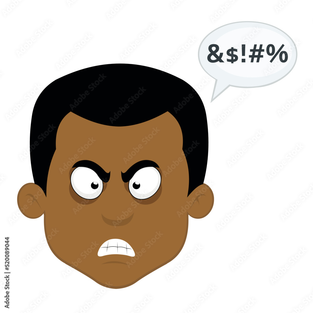 Aufkleber vector illustration of the face of a cartoon man with an angry expression and a bubble of dialogue w