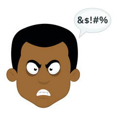 Vector illustration of the face of a cartoon man with an angry expression and a bubble of dialogue with a text of insult