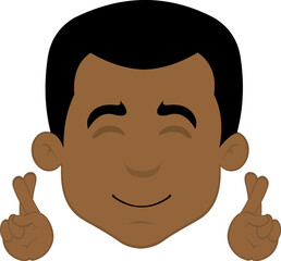 Vector illustration of a cartoon man's face with a happy expression and crossing his fingers