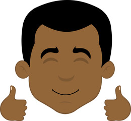 Vector illustration of a cartoon man's face with a happy expression and hands with thumbs up