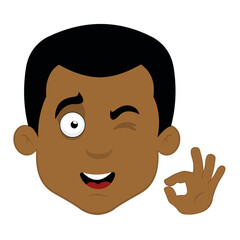 Fototapeta premium Vector illustration of the face of a cartoon man making a gesture with his hand of ok or perfect and winking