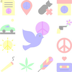 Bird, dove, peace icon in a collection with other items