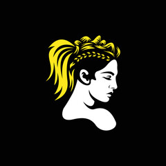 Beautiful girl with fashionable ornamental hairstyle. Design element for logo