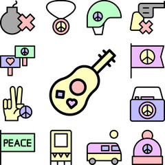Quitter, musical instrument icon in a collection with other items
