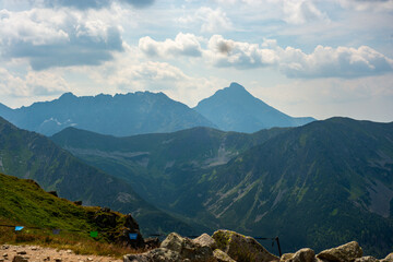 Obraz na płótnie Canvas Beautiful view of the Tatra Mountains landscape. View of the mountains from the top. High mountain landscape.