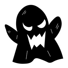 Black doodle ghost. Halloween vector icon on white background.