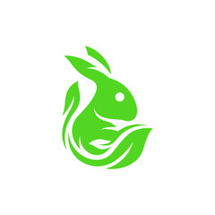 Rabbit logo design template. Vector logo design of a bunny with leaf. Rabbit logo with leaf.