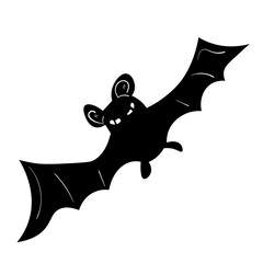 Black doodle bat. Halloween vector icon on white background.