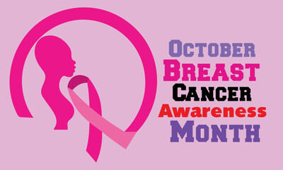 October Is Breast Cancer Awareness Month Poster Pink Ribbon. Vector Illustration.
