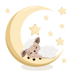 Cute sleeping lamb. Vector illustration of a baby sheep.
