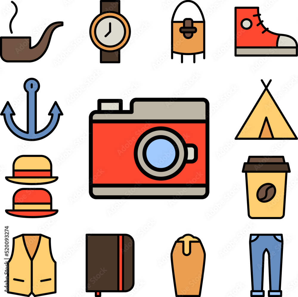 Poster camera, technology icon in a collection with other items