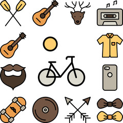 Bicycle, sun icon in a collection with other items