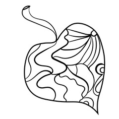 Black doodle leaves illustration. Vector bio line art. Eco coloring page. On white background.
