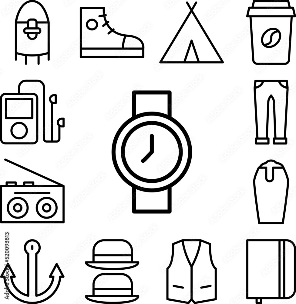 Poster watch, clock icon in a collection with other items