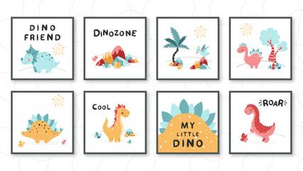 Set of dinosaur prints, dinosaur holes, ready-made dinosaur banners, set of vector isolated dinosaurs on white background, cute dinosaurs, dinosaurs for kids, dinosaurs © skadhi_art