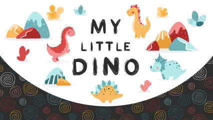 Set of dinosaurs, cute dinosaur vector illustration, dinosaur print, Dino