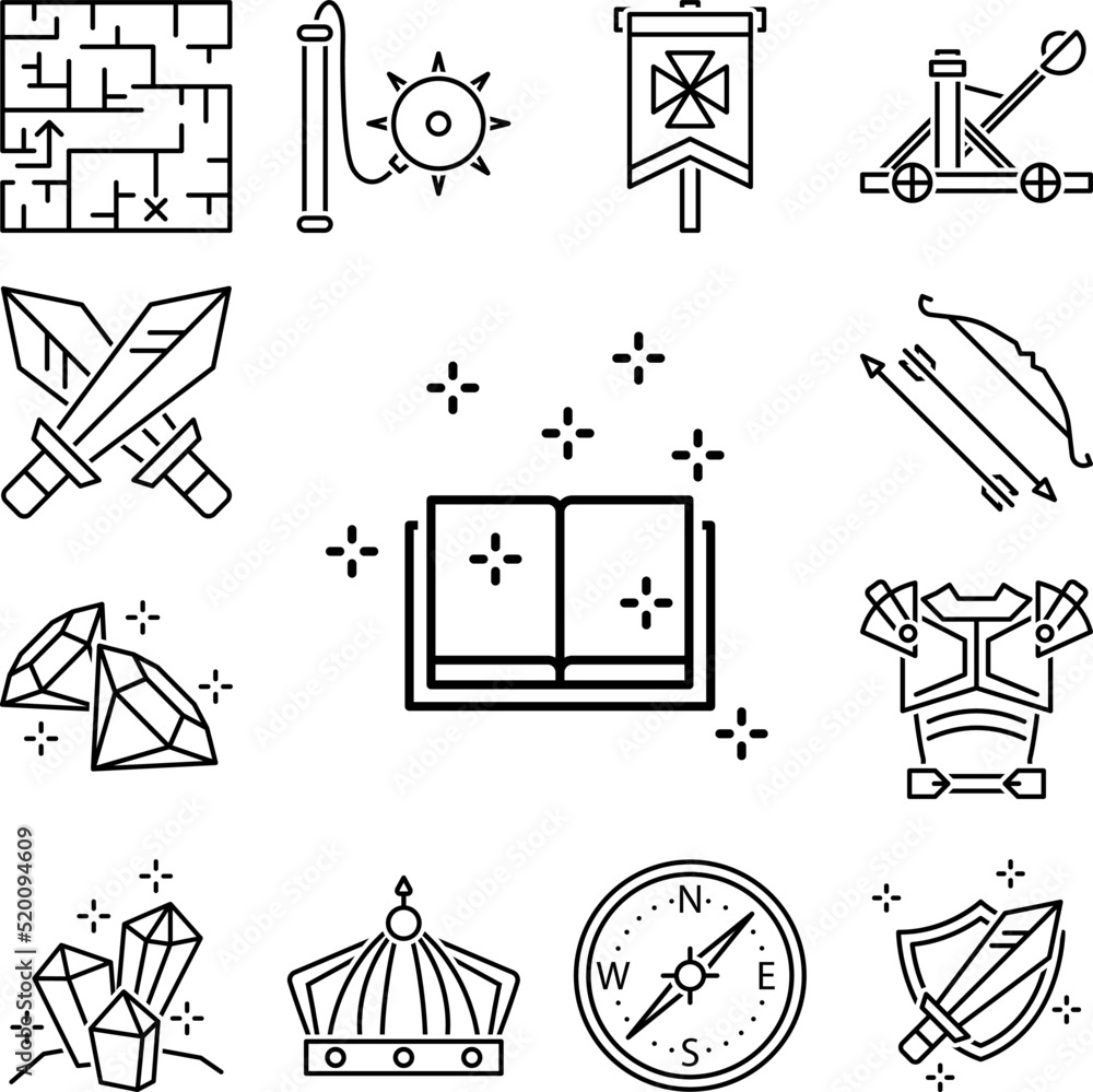Poster magic book icon in a collection with other items