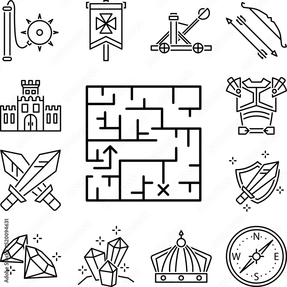 Poster labyrinth icon in a collection with other items