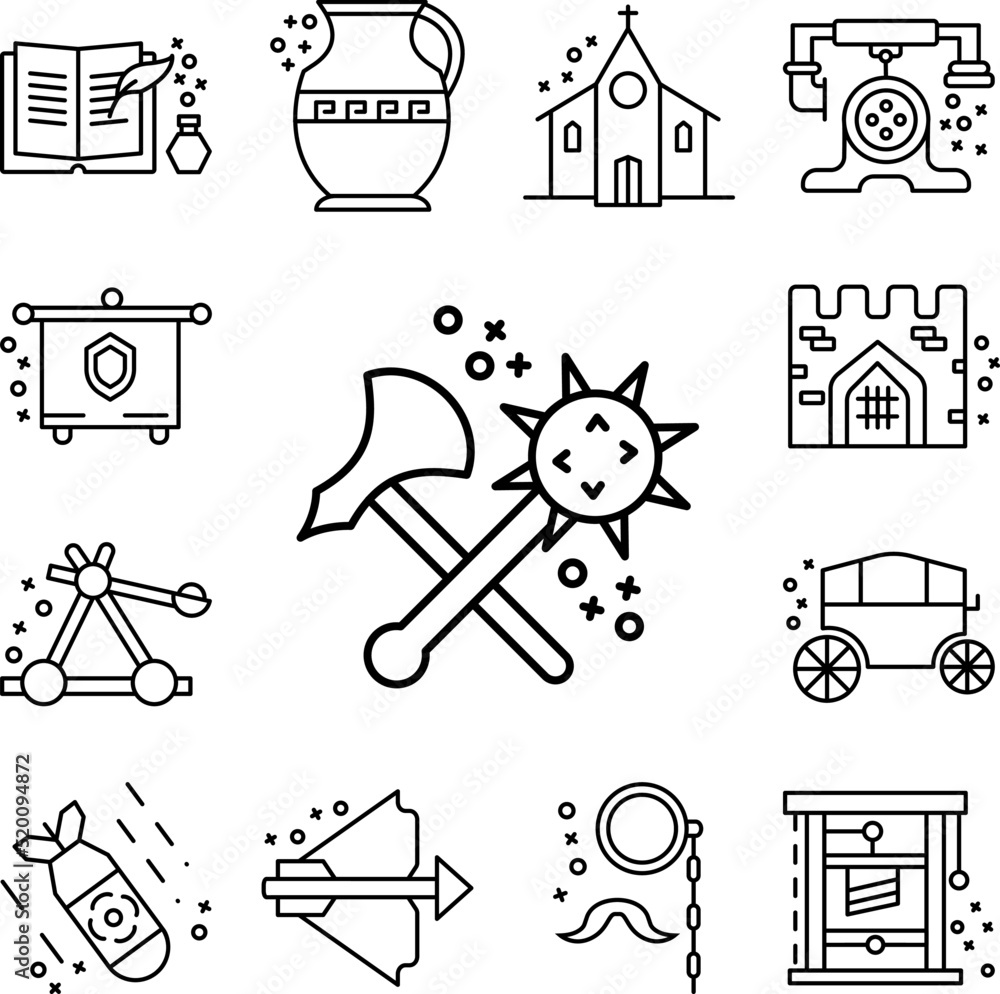 Poster mace weapon axe history icon in a collection with other items