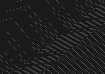 Dark grey minimal curved lines abstract futuristic tech background. Vector digital design