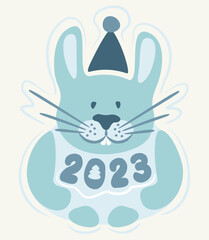 Obraz premium Vector illustration of blue hare. 2023. Happy New Year.
