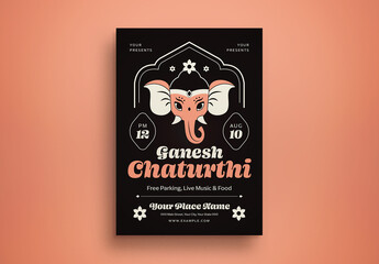 Black Flat Design Ganesh Chaturthi Flyer Layout