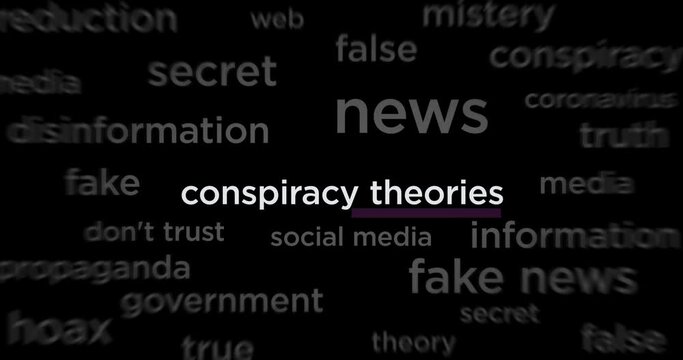 Headline news across international media with Conspiracy theories, hoax theory and fake news. Abstract concept of web news titles broadcast on screens loop. Seamless and looped animation.