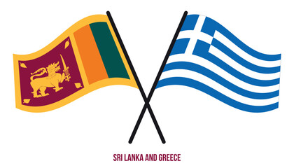 Sri Lanka and Greece Flags Crossed And Waving Flat Style. Official Proportion. Correct Colors.