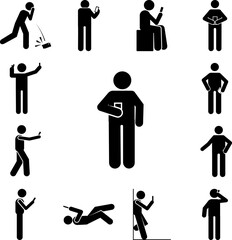 Man, standing , use phone icon in a collection with other items