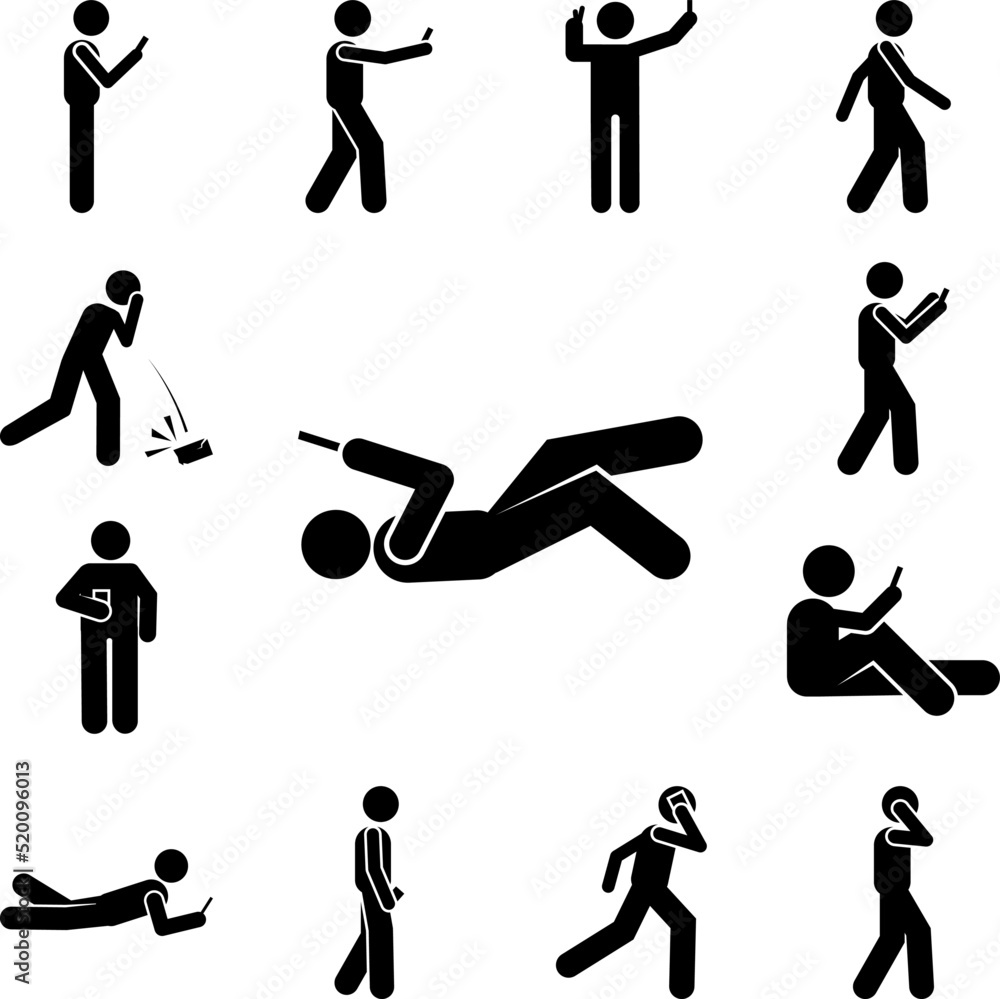 Poster man lying enjoys phone icon in a collection with other items