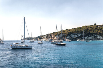 Summer vacation at Paxos (Paxi) Antipaxoi Blue Caves Gaios port Lakka Greek Ionian Island Epirus