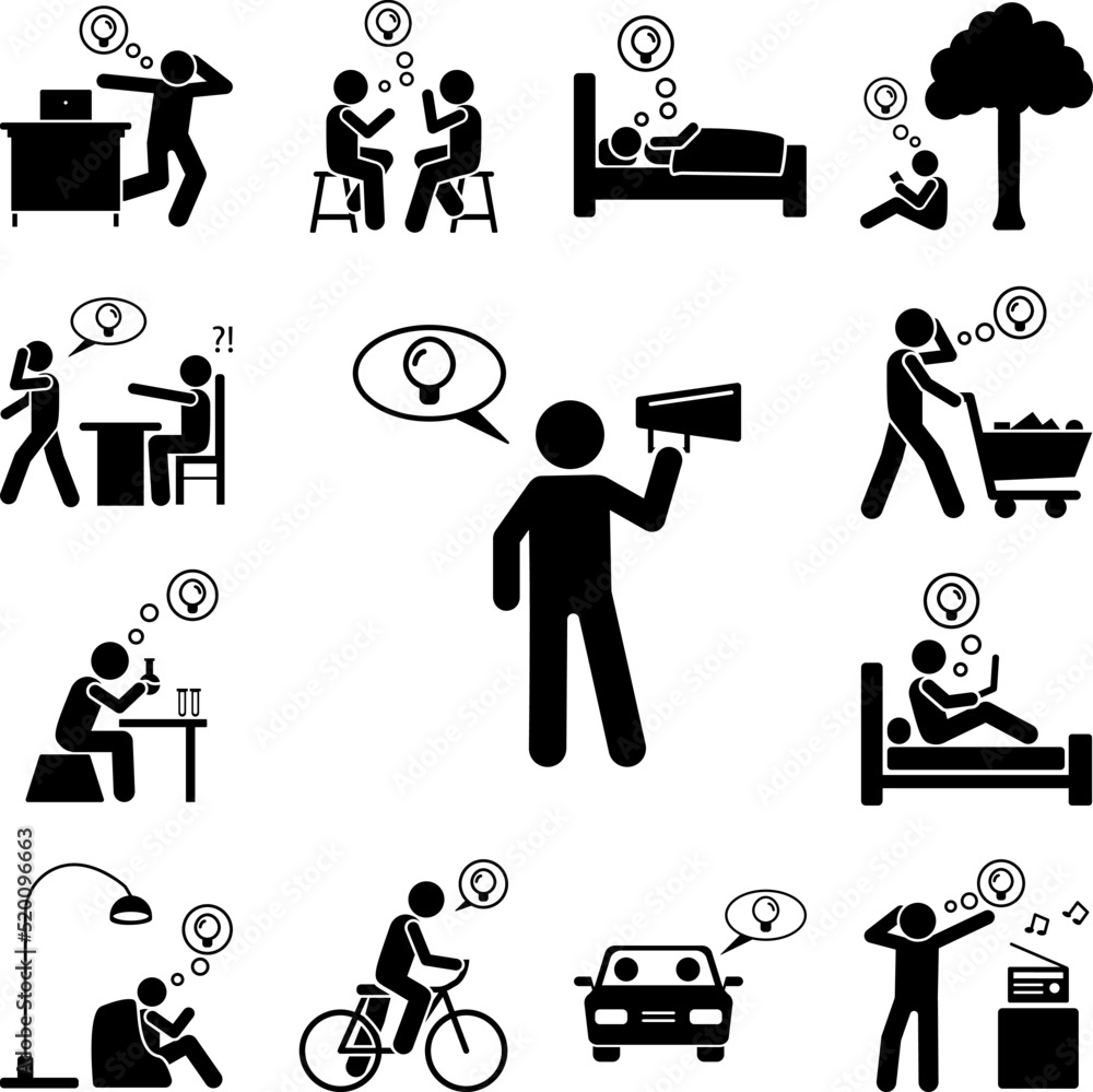 Poster man with megaphone say new idea icon in a collection with other items