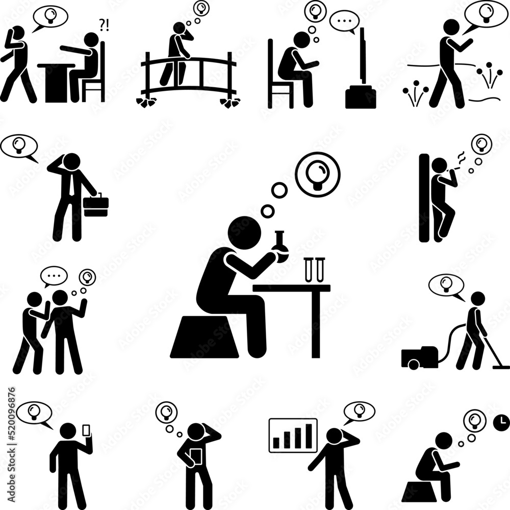 Poster man have idea in labaratory icon in a collection with other items